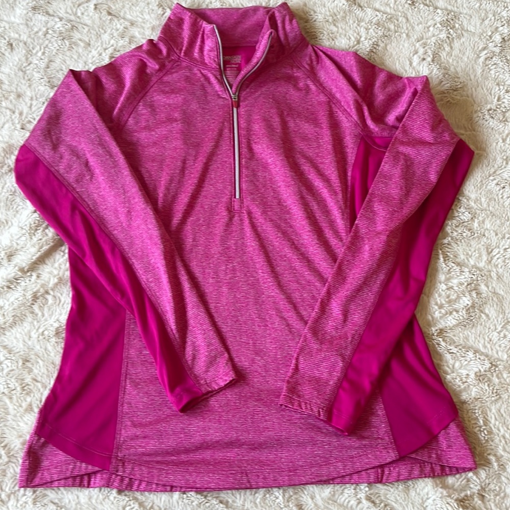 Danskin Now Medium Semi-Fitted Pink Quater Zip Pullover Size L (12-14)
